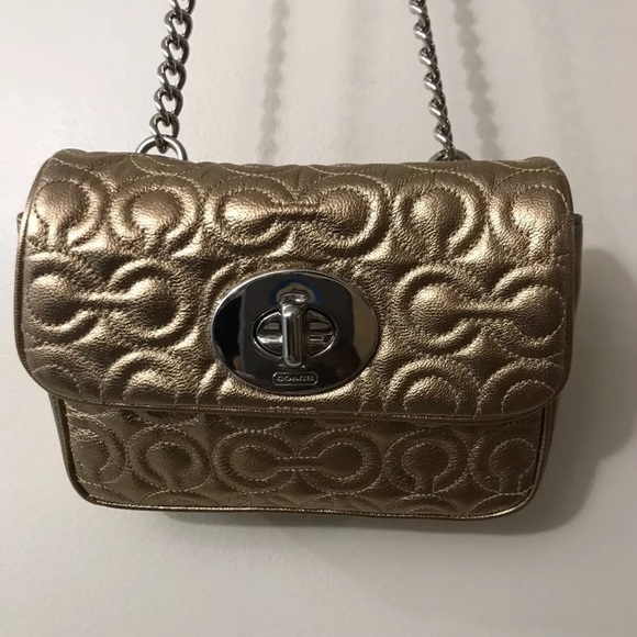 Coach Handbags - Coach Shiny Gold CC Purse Silver Thick Chain